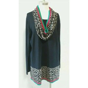 NWT Rebecca Malone Size X Large black Leopard Top blouse sweater Scarf Women's